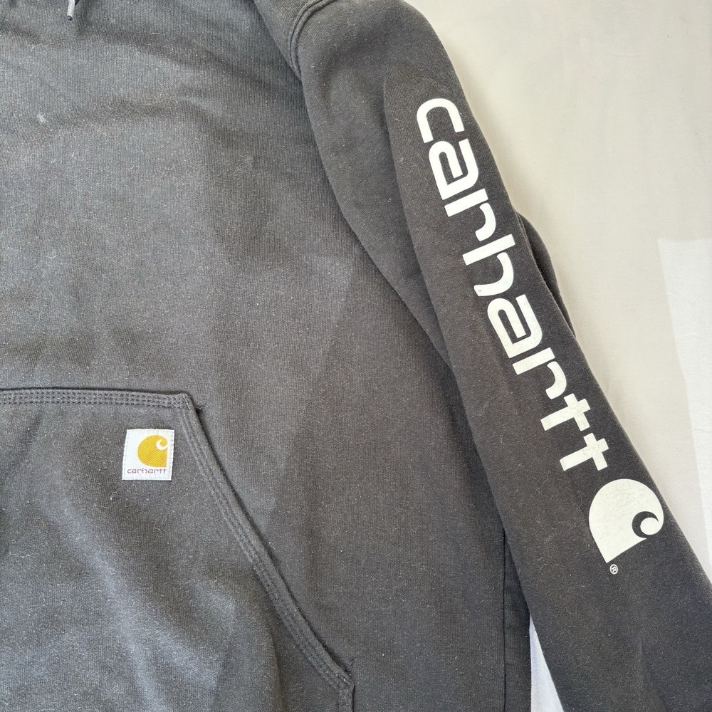 Carhartt Hoodie Sweatshirt Mens XL Black Loose Fit Sleeve Logo Pullover Fleece - Picture 2 of 10